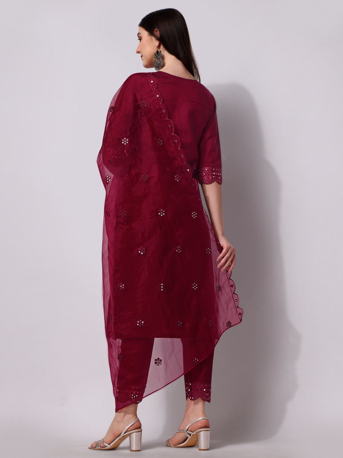 Multicolor Mirror Embroidered Kurta Pant and Dupatta Set