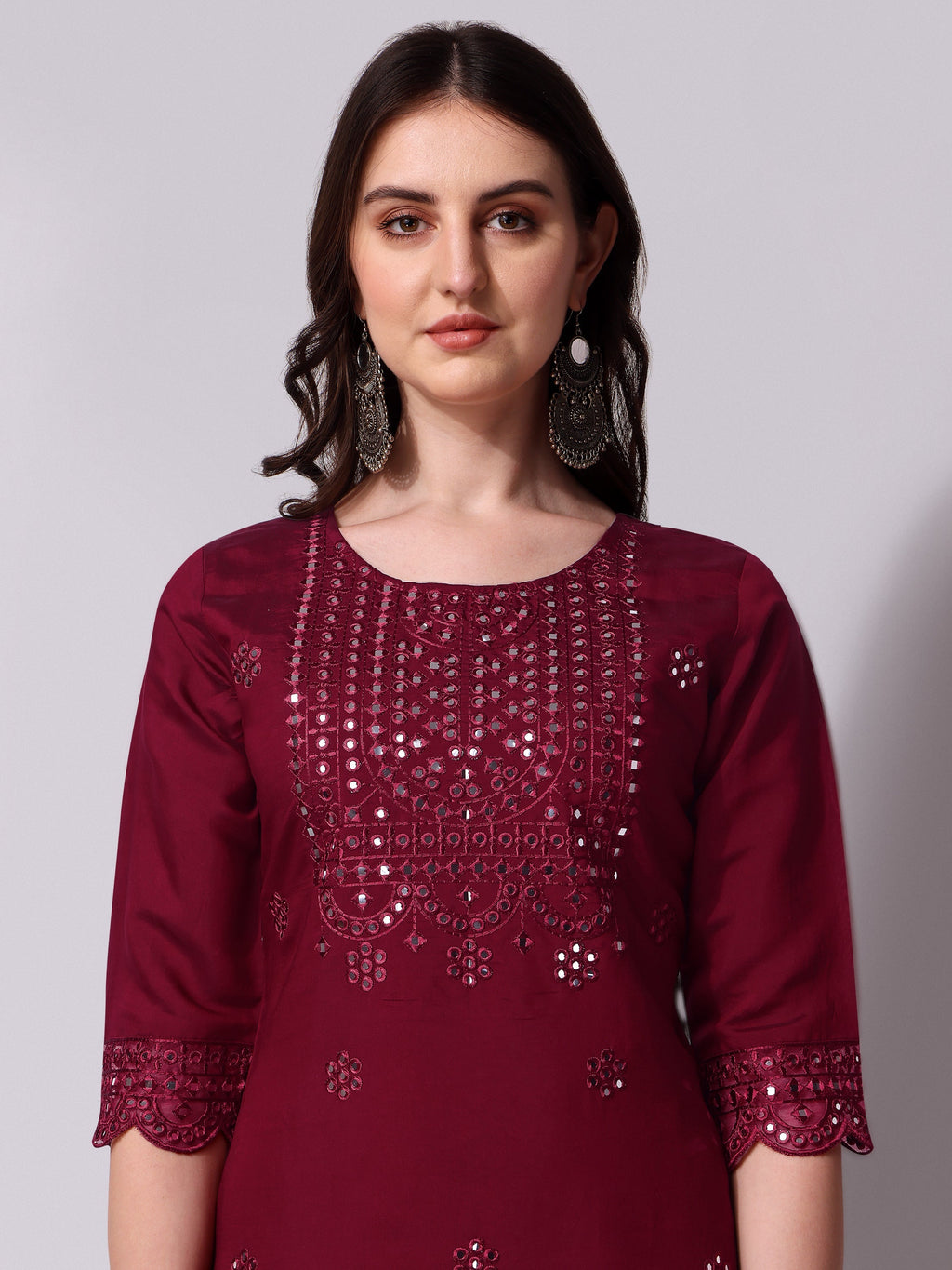 Multicolor Mirror Embroidered Kurta Pant and Dupatta Set