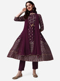 Multicolor printed Anarkali kurta set with 3/4th sleeves, matching pants and dupatta