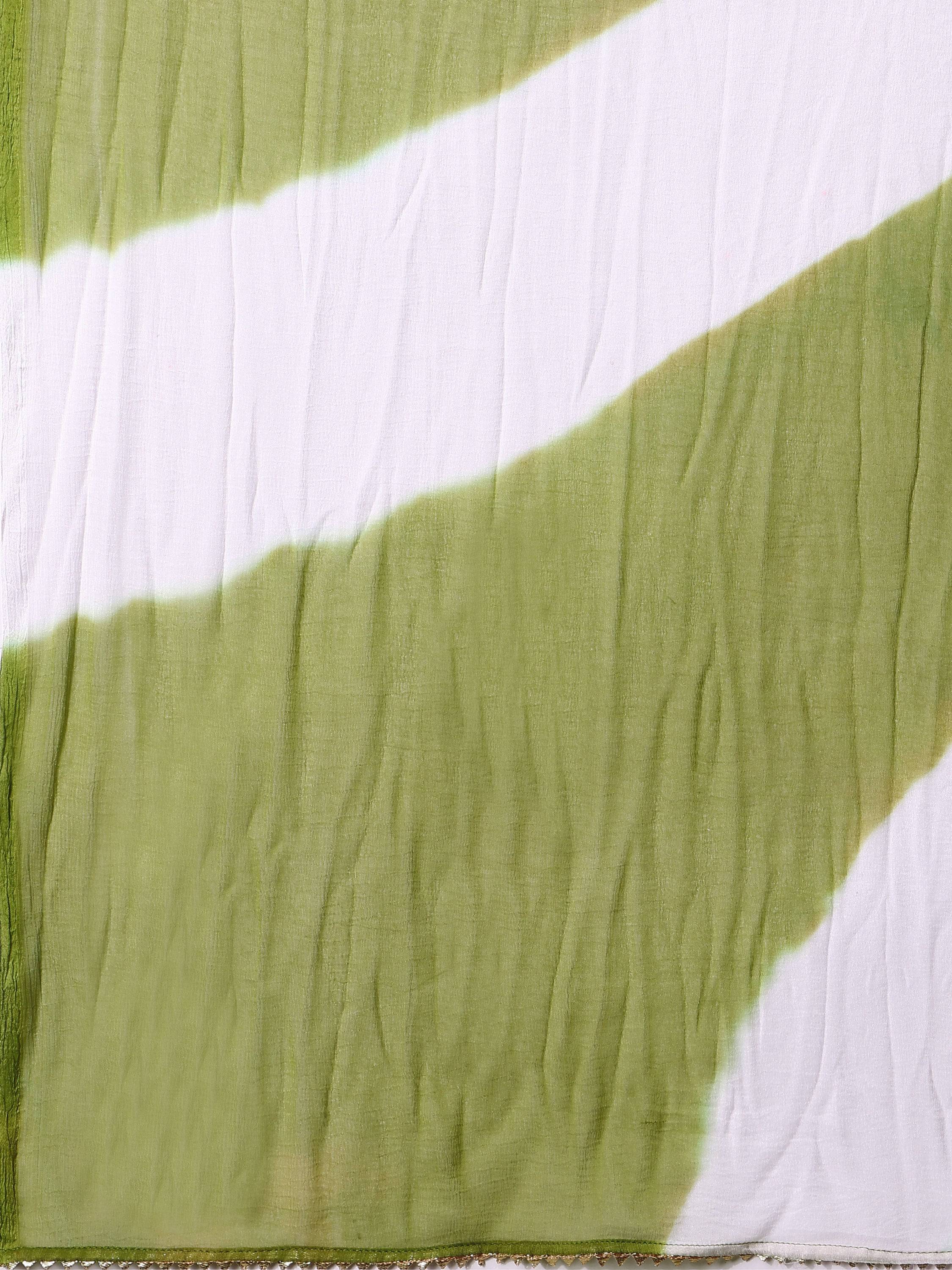 Green Printed Kurta Set with Pant and Dupatta - Rayon Ethnic Wear
