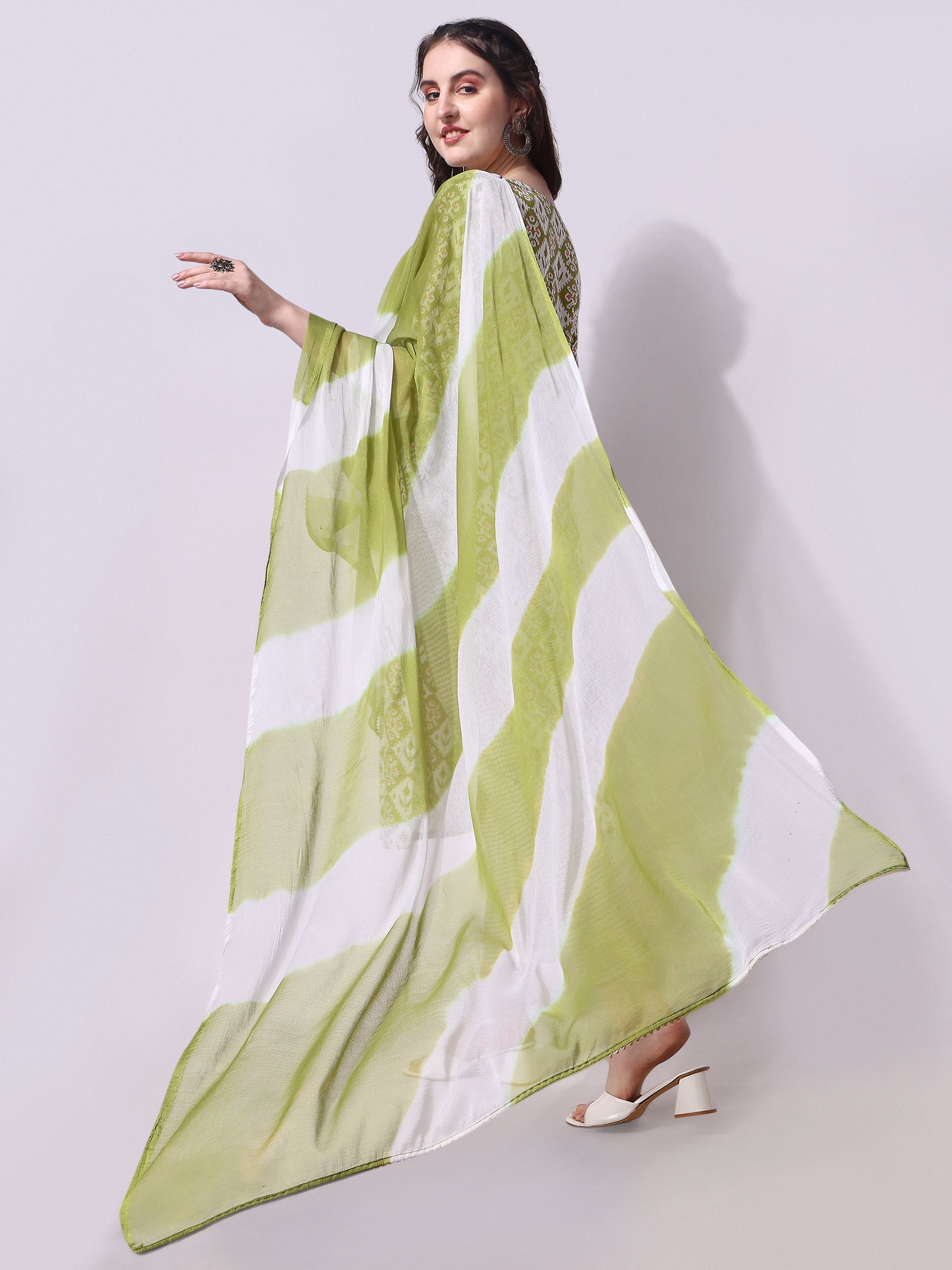 Green Printed Kurta Set with Pant and Dupatta - Rayon Ethnic Wear