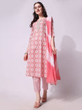 Multicolor printed rayon kurta with matching pants and dupatta set