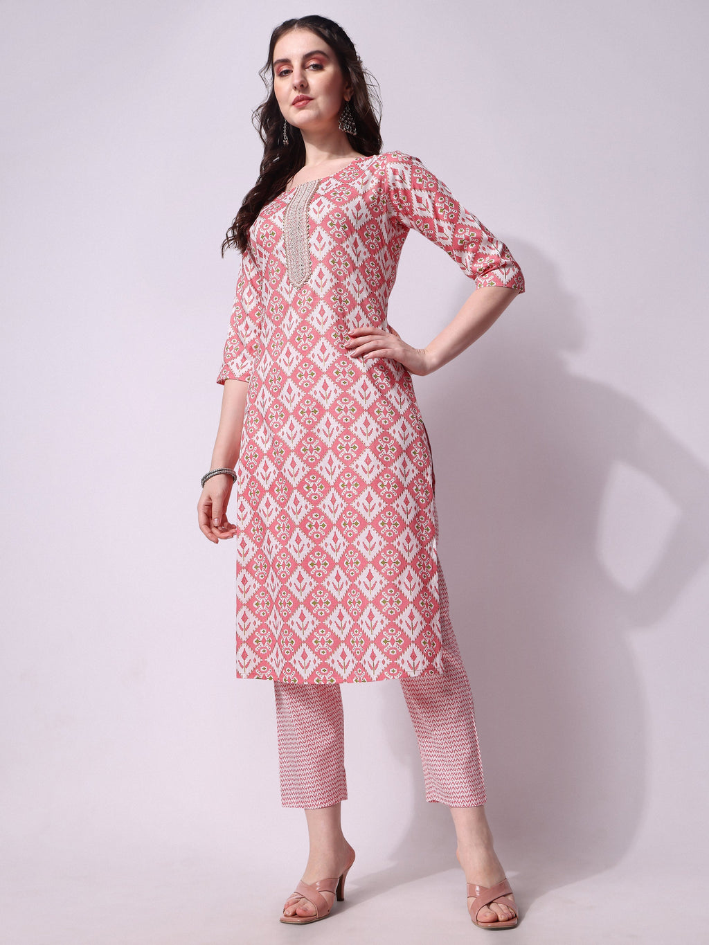 Multicolor Printed Rayon Kurta with Pant and Dupatta Set