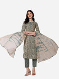 Multicolor floral printed kurta set with 3/4 sleeves, matching pants, and a dupatta