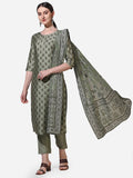 Multicolor floral printed kurta set featuring a matching pant and lightweight dupatta