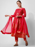 Multicolor Anarkali kurta set with pants and dupatta in soft rayon fabric