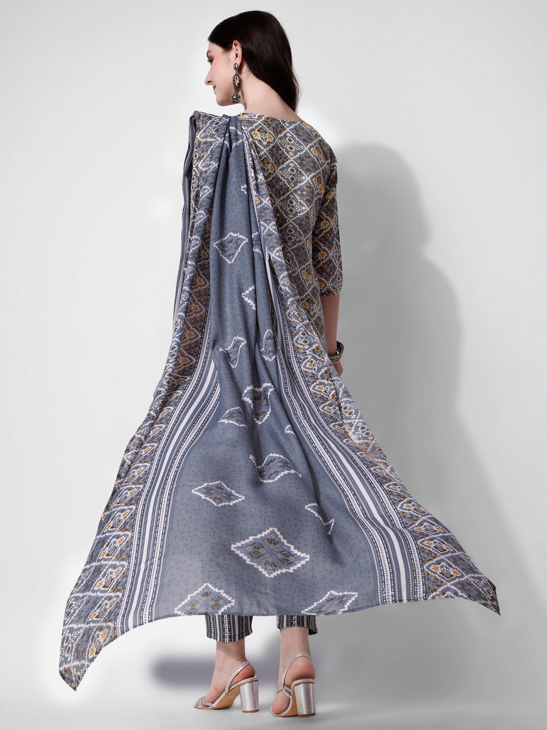 Printed Blue Kurta Pant and Dupatta Set for Women