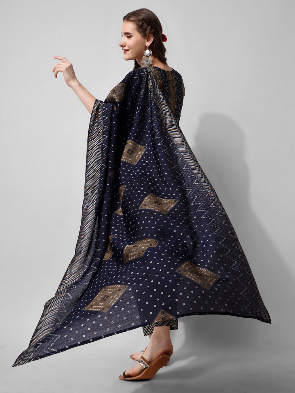 Multicolor Printed Rayon Kurta with Pant and Dupatta Set