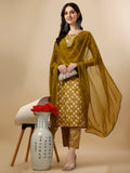 Multicolor printed rayon kurta set with matching pants and dupatta for women