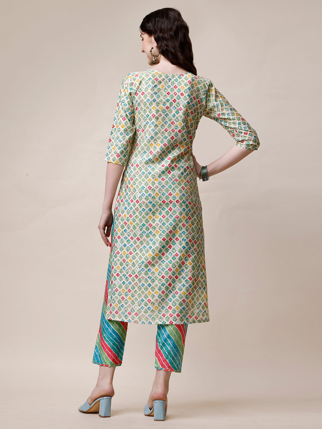 Multicolor Ethnic Motif Printed Embroidered Kurta Set with Dupatta