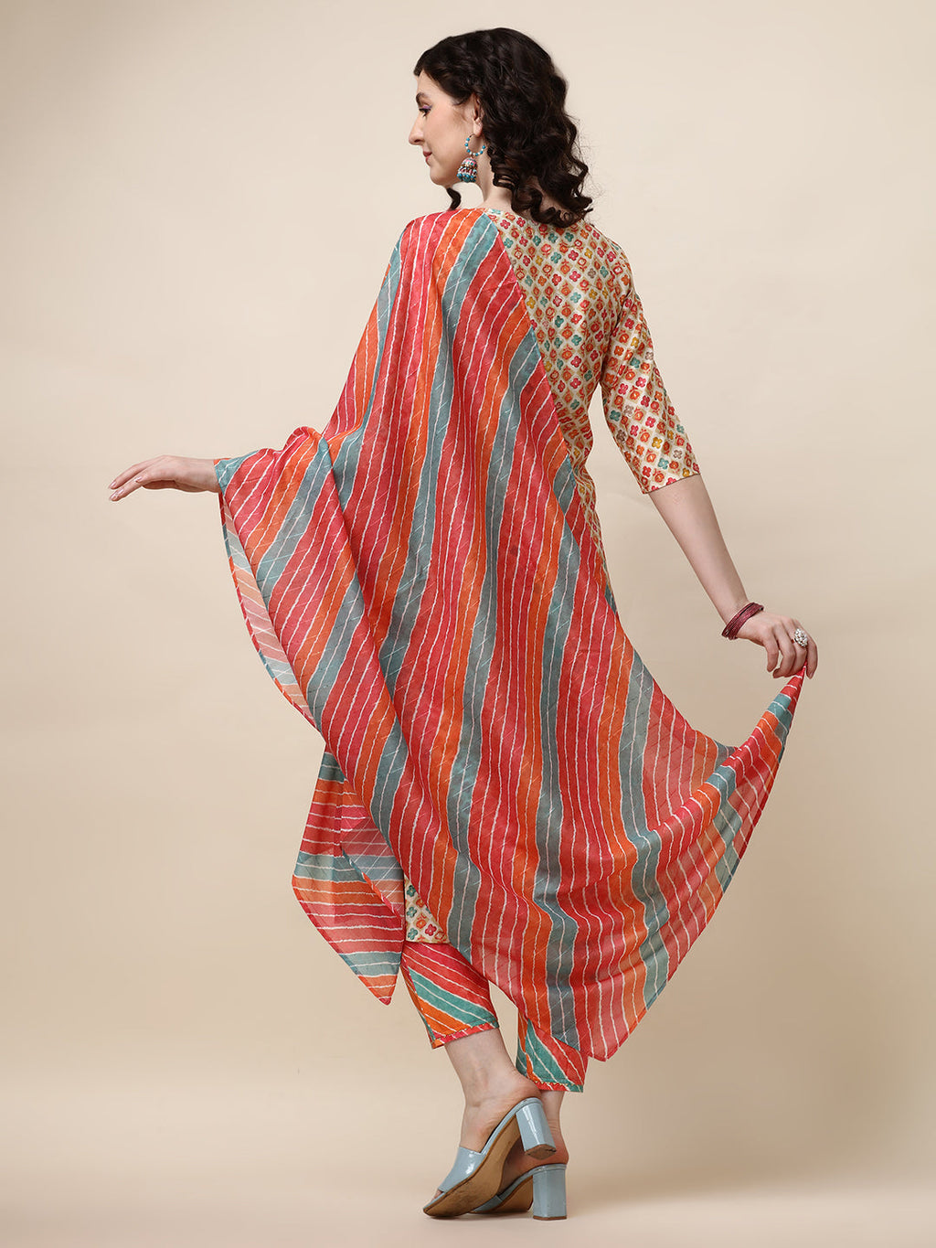 Multicolor Ethnic Motif Printed & Embroidered Kurta Set with Dupatta