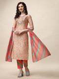 Multicolor ethnic motif printed and embroidered kurta with matching pants and dupatta