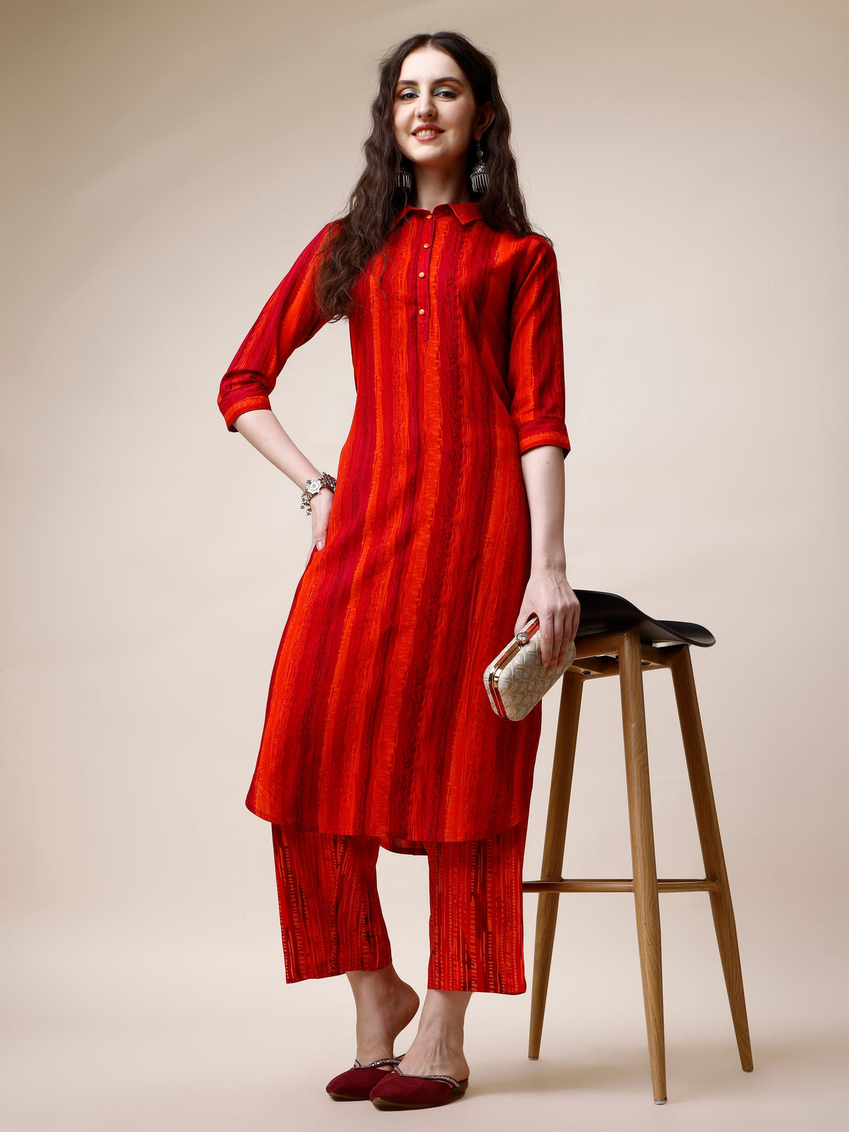 Multicolor rayon kurta and pant set with 3/4th sleeves