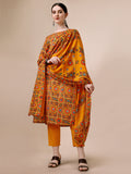 Multicolor printed rayon kurta set with 3/4 sleeves and matching pant and dupatta