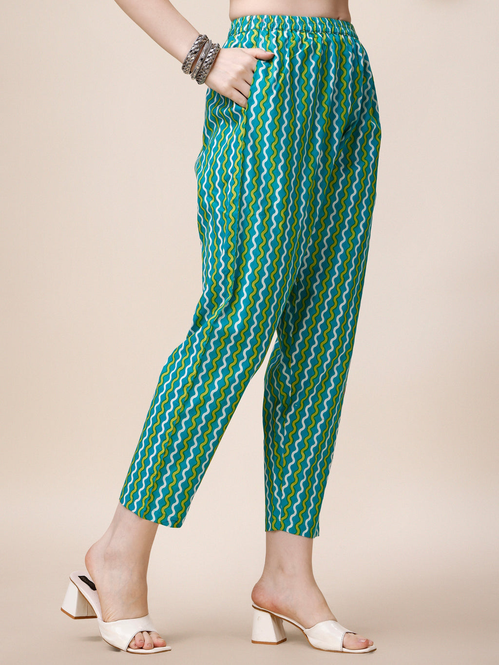 Multicolor Block Printed Kurta Set with Pant and Dupatta