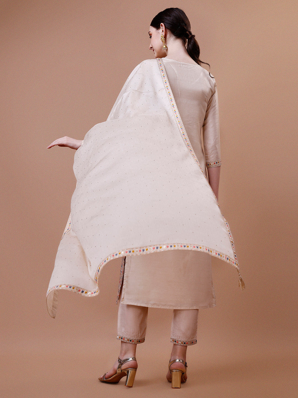 Multicolor Pure Muslin Banarasi Jacquard Kurta with Trousers & Dupatta
