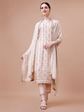 Multicolor Pure Muslin Banarasi Jacquard Kurta set with trousers and dupatta