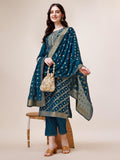 Multicolor Pure Maslin Jacquard kurta set with matching pant and dupatta