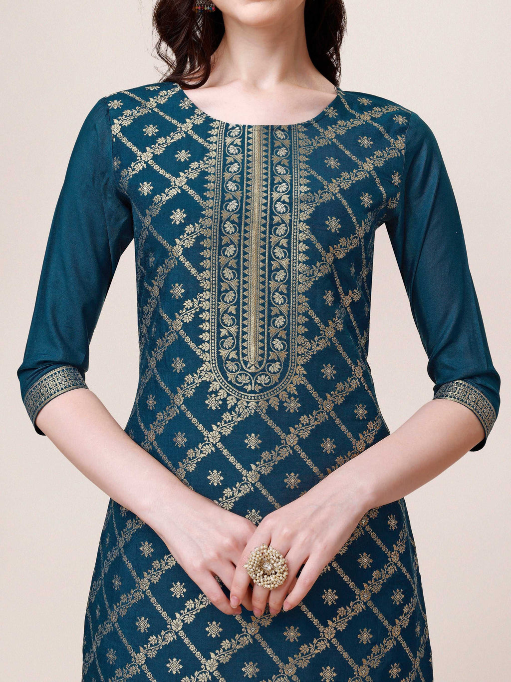 Multicolor Pure Maslin Jacquard Kurta Set with Pant and Dupatta