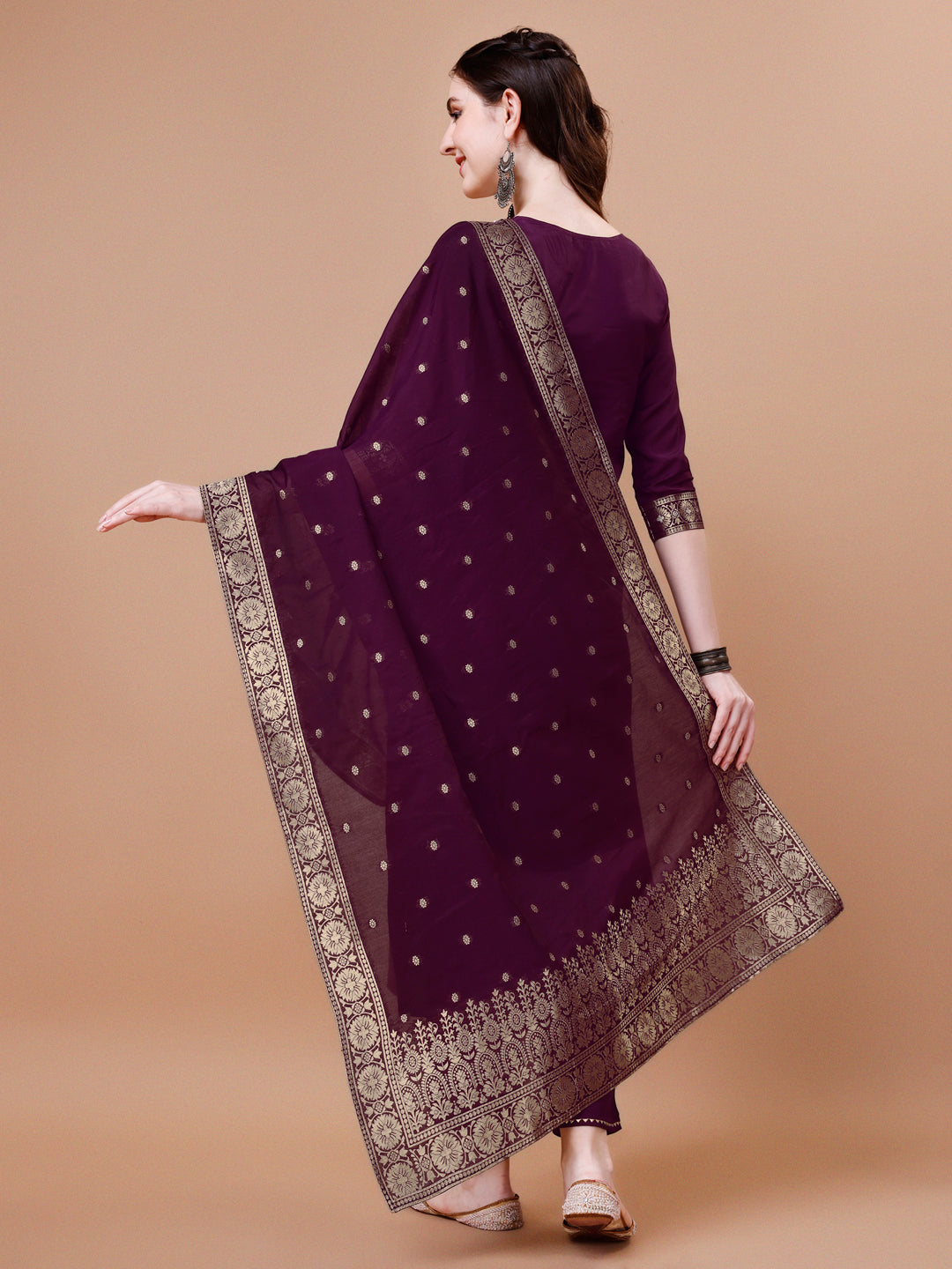 Multicolor Pure Muslin Banarasi Jacquard Kurta with Trousers & Dupatta