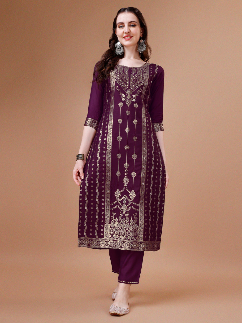 Multicolor Pure Muslin Banarasi Jacquard Kurta with Trousers & Dupatta