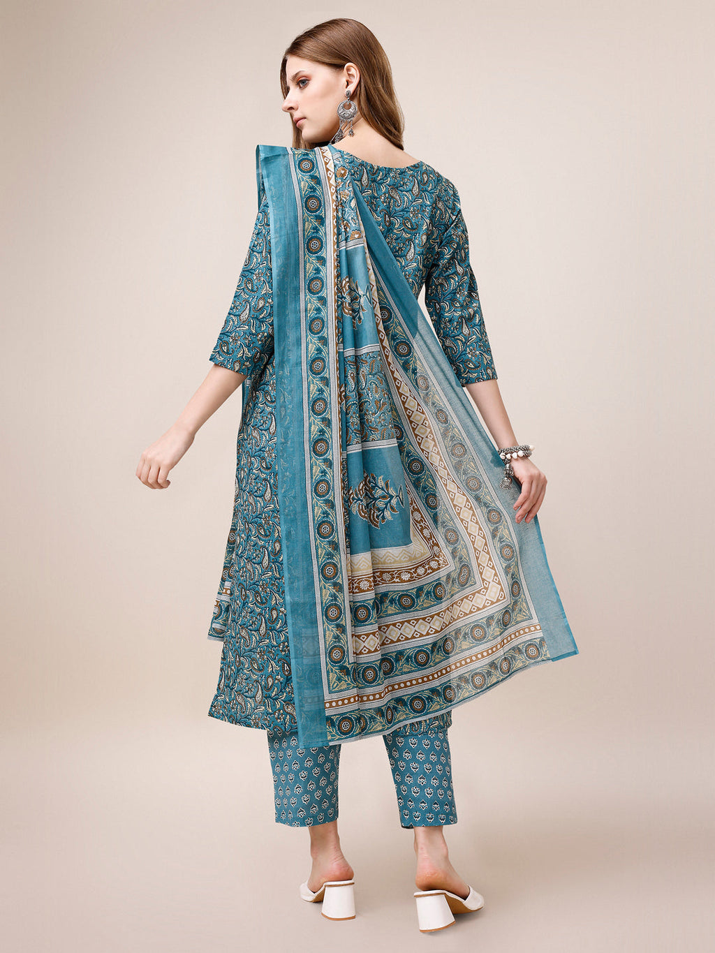 Multicolor Paisley Printed Rayon Kurta Set with Embroidery