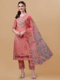 Multicolor embroidered rayon kurta set with matching pants and dupatta