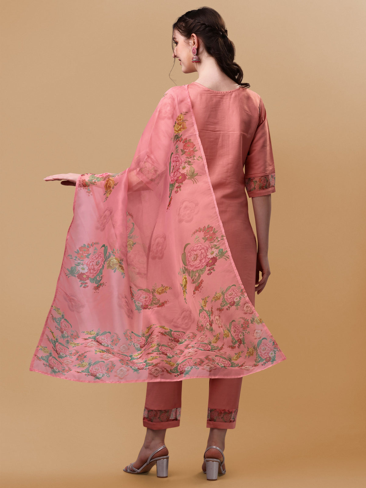 Multicolor Embroidered Rayon Kurta Set with Pant & Dupatta