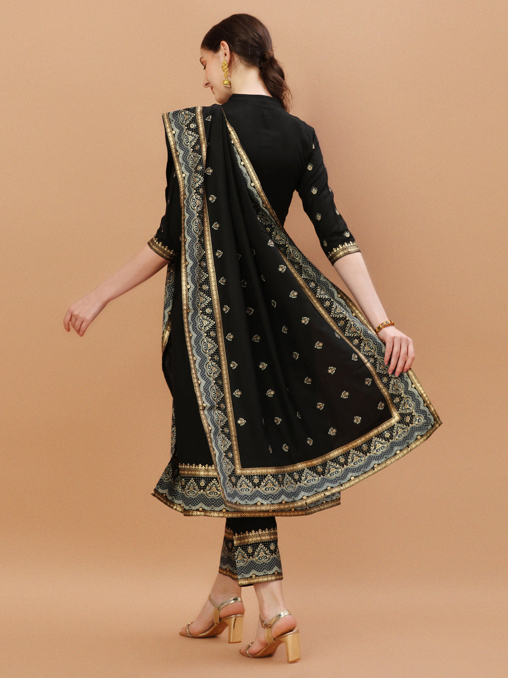 Multicolor Nyra Cut Foil Printed Kurta with Pant and Dupatta Set