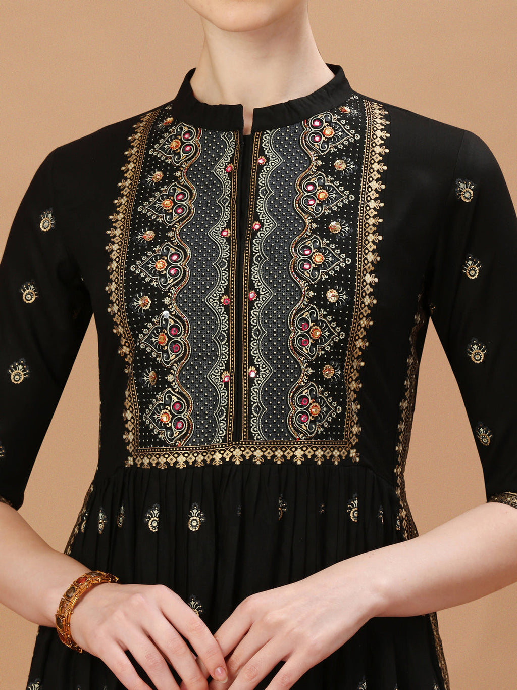 Multicolor Nyra Cut Foil Printed Kurta with Pant and Dupatta Set