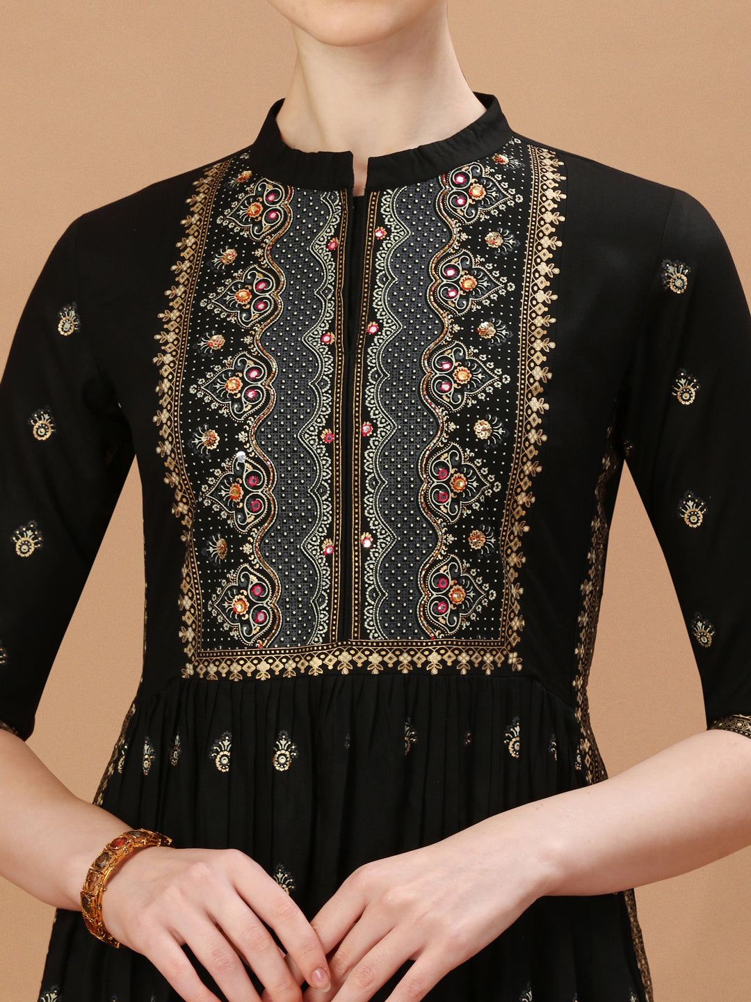 Multicolor Nyra Cut Foil Printed Kurta with Pant and Dupatta Set