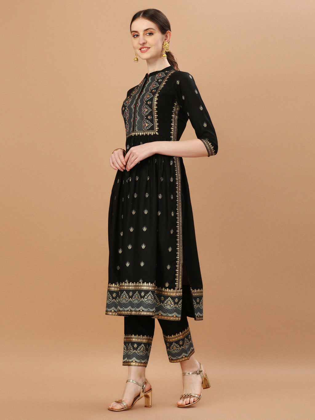 Multicolor Nyra Cut Foil Printed Kurta with Pant and Dupatta Set