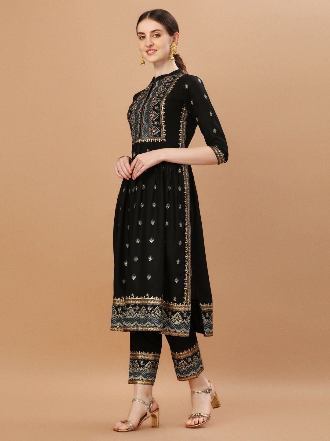 Multicolor Nyra Cut Foil Printed Kurta with Pant and Dupatta Set