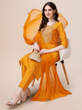 Multicolor embroidered rayon kurta with pants and matching dupatta set