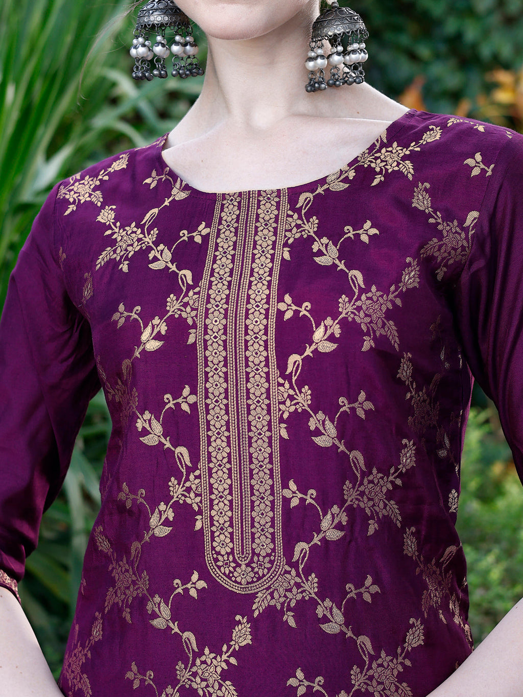 Multicolor Pure Muslin Jacquard Banarasi Kurta Set