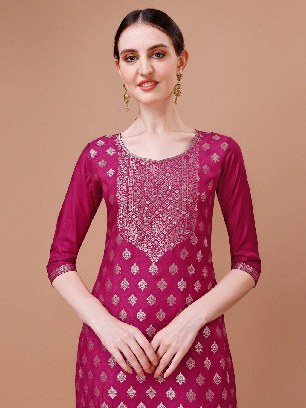 Multicolor Pure Muslin Jacquard Kurta Set with Pant and Dupatta