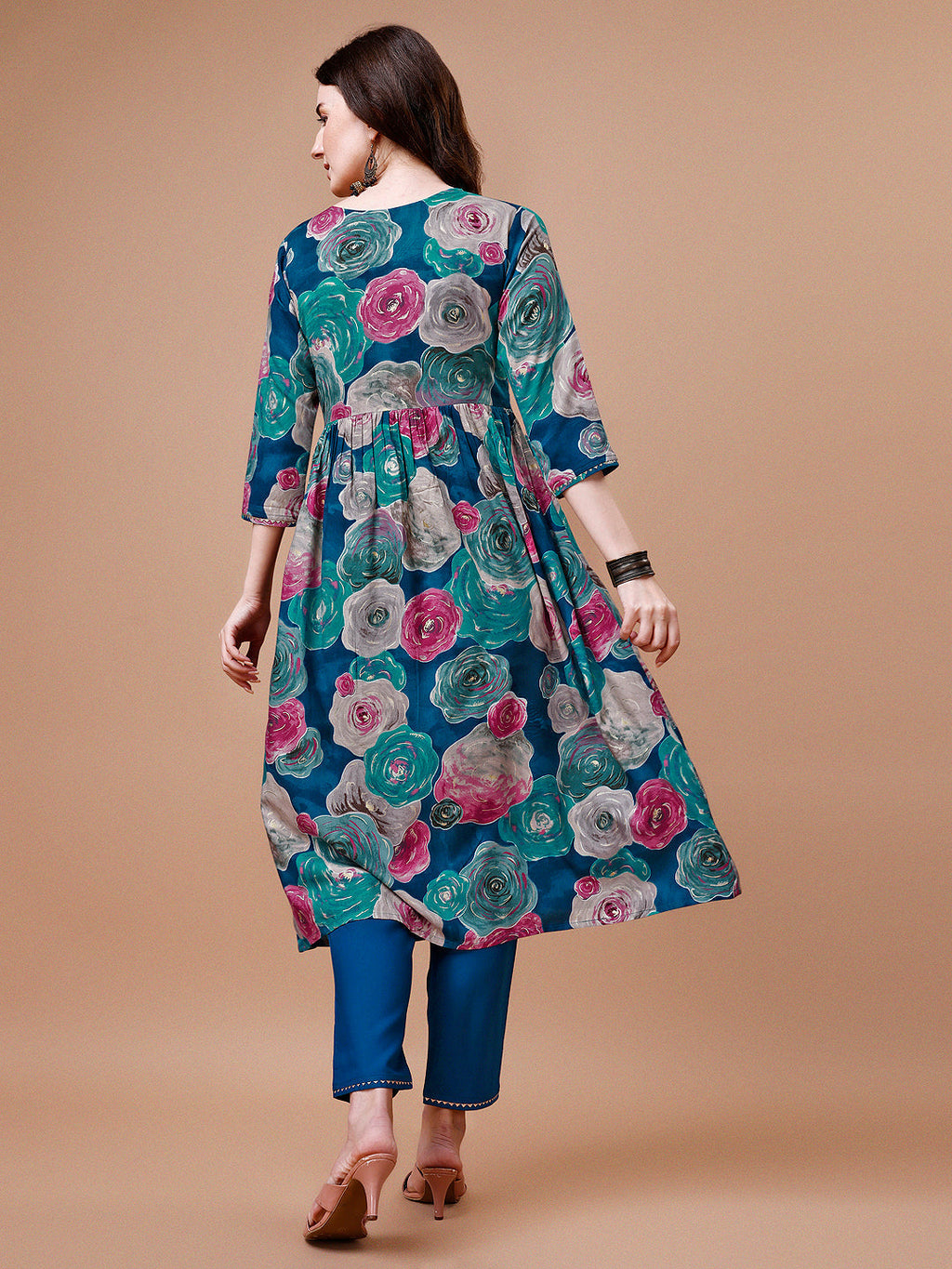 Multicolor Alia Cut Floral Printed & Embroidered Rayon Kurta Set