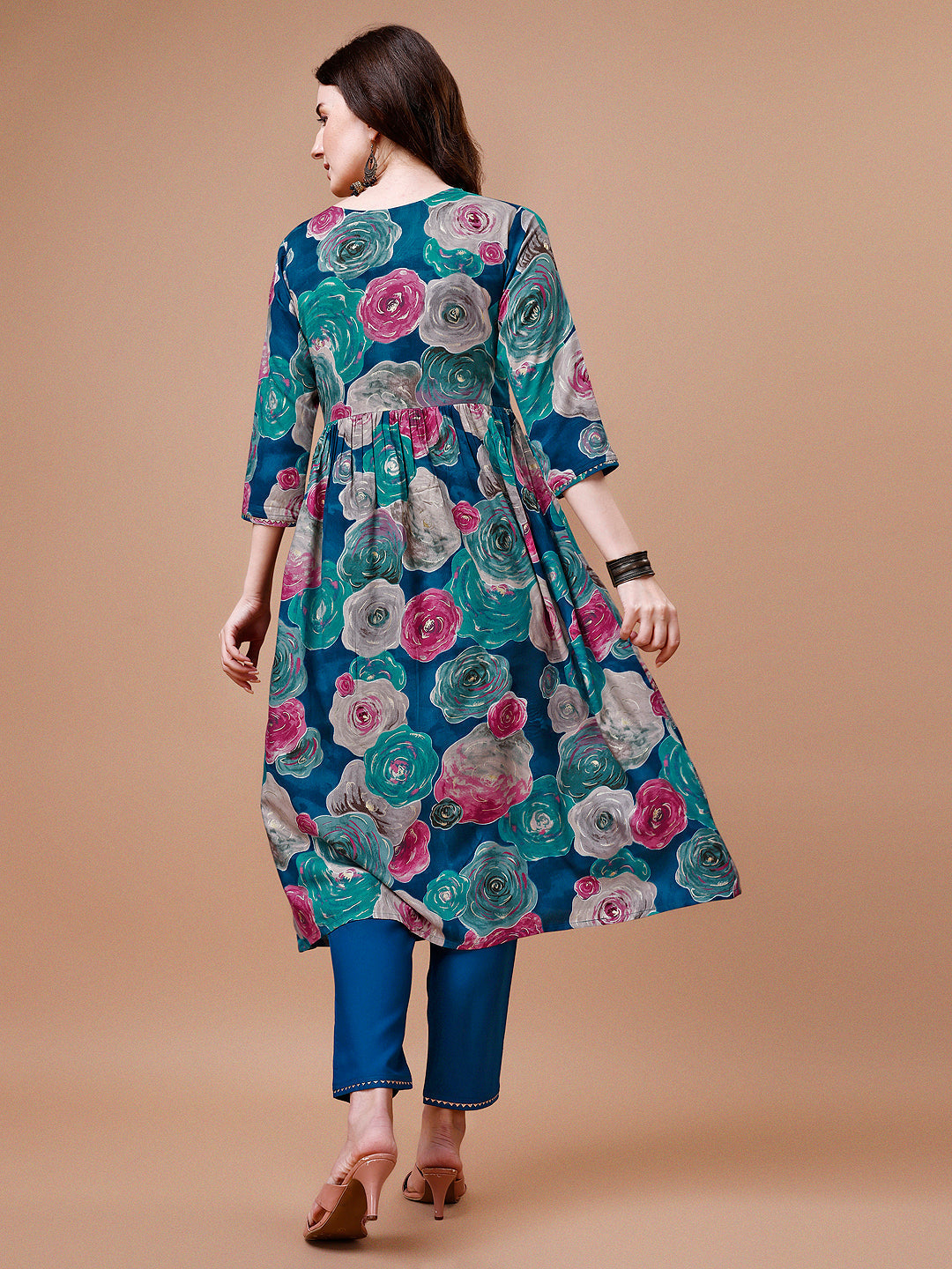 Multicolor Alia Cut Floral Printed & Embroidered Rayon Kurta Set