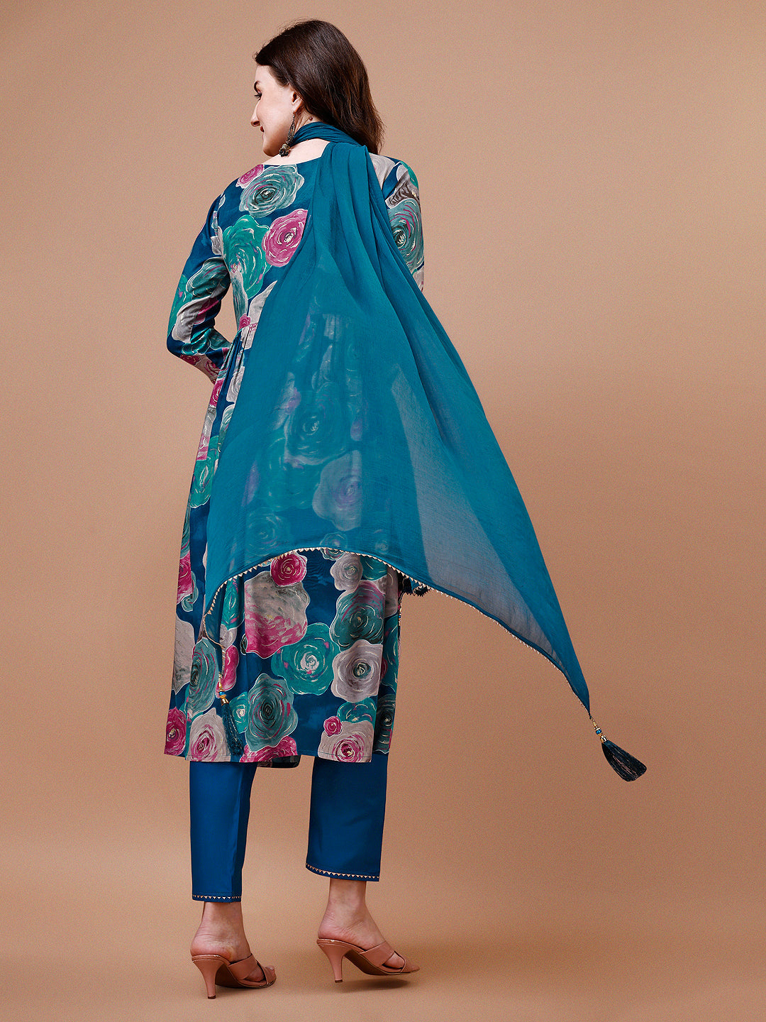 Multicolor Alia Cut Floral Printed & Embroidered Rayon Kurta Set