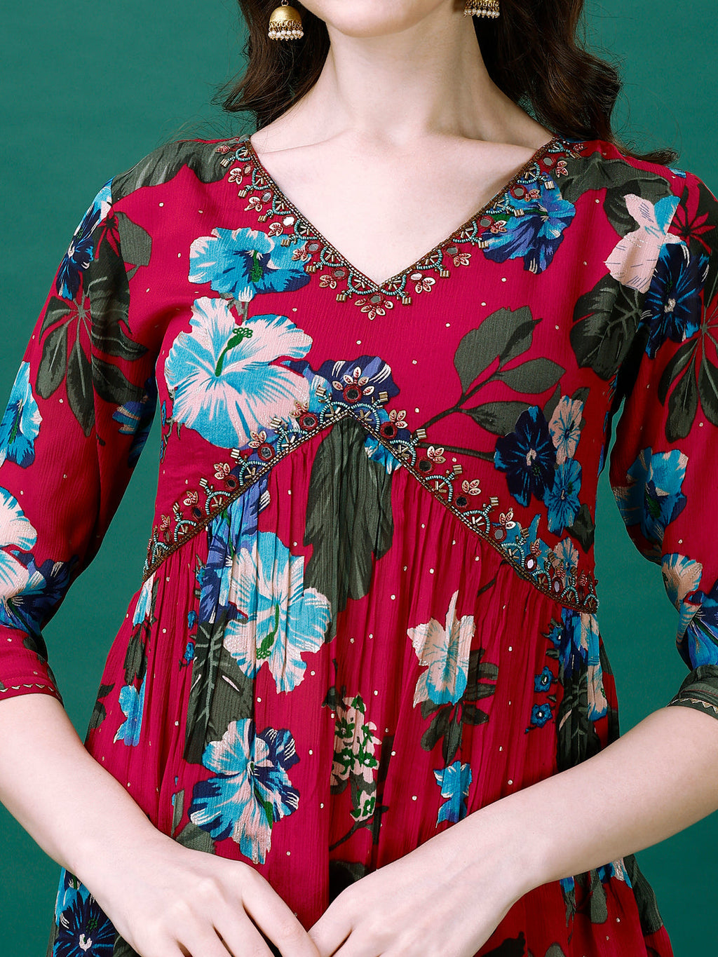 Alia Cut Printed Chinon Kurta Set with Hand Embroidery