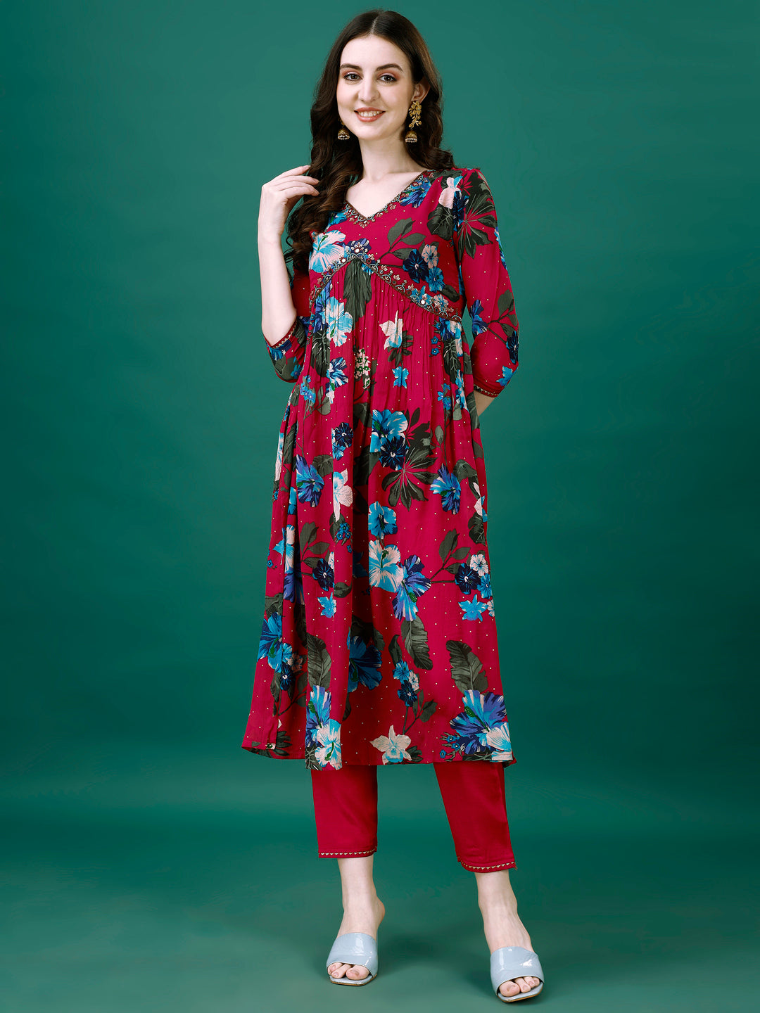 Alia Cut Printed Chinon Kurta Set with Hand Embroidery