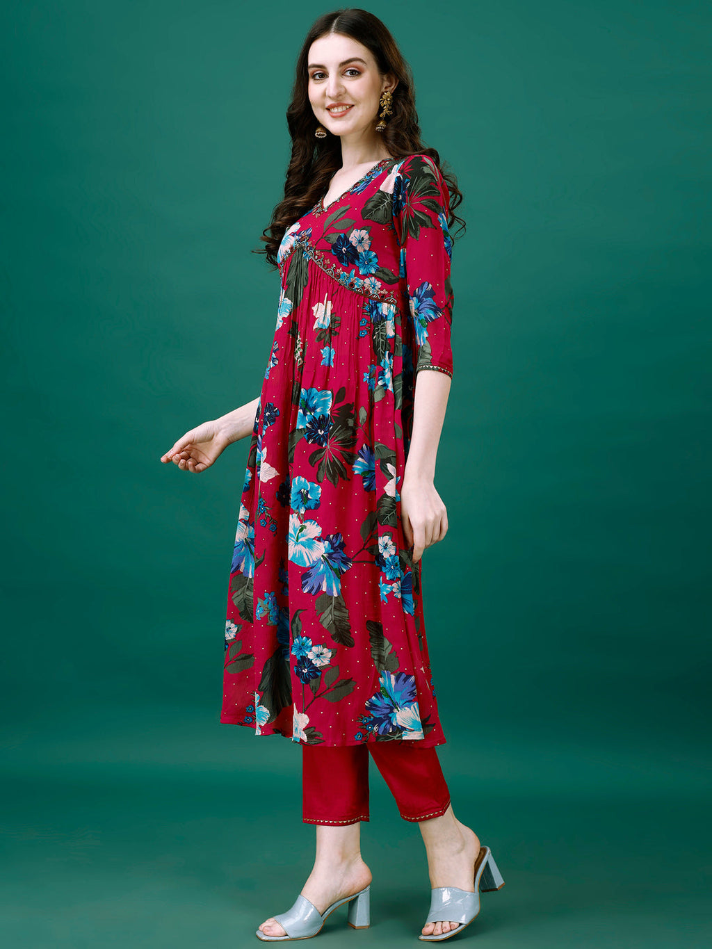 Alia Cut Printed Chinon Kurta Set with Hand Embroidery