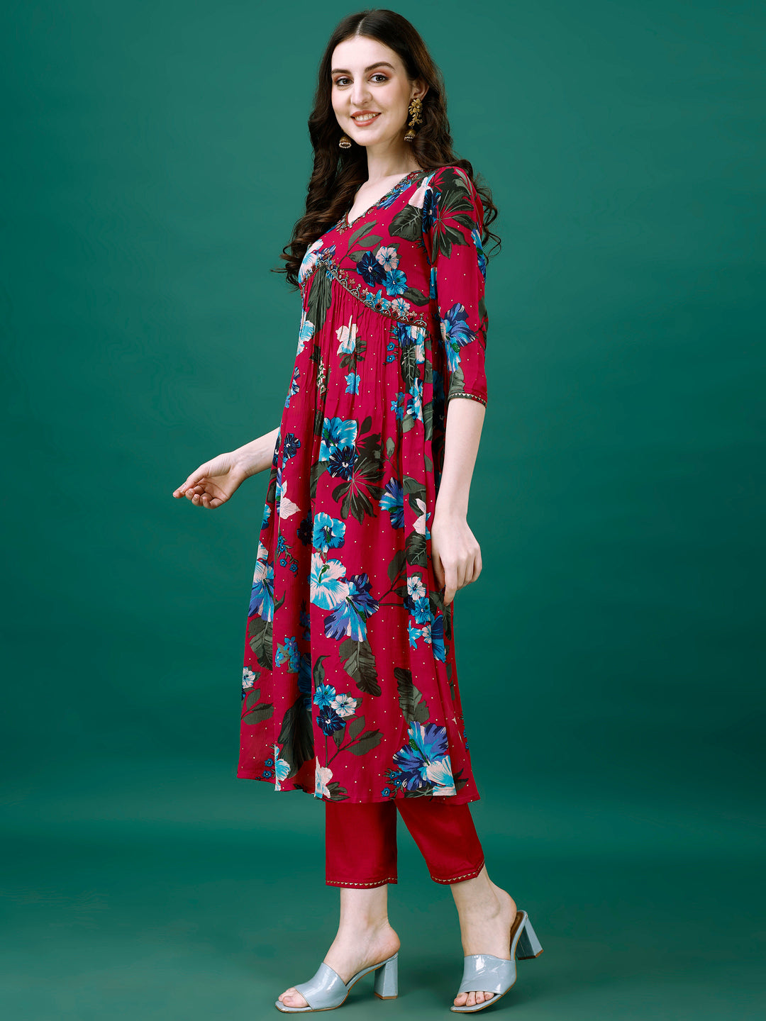 Alia Cut Printed Chinon Kurta Set with Hand Embroidery