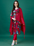 Multicolor Alia cut chinon kurta with hand embroidery, pant, and dupatta