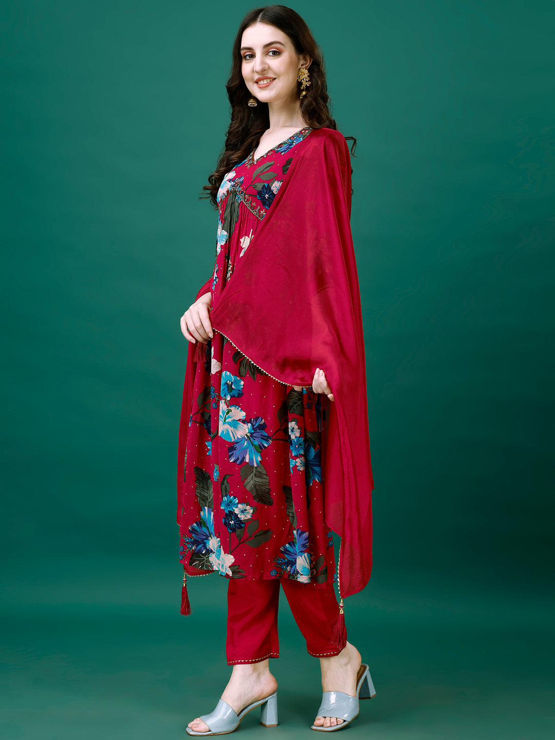 Alia Cut Printed Chinon Kurta Set with Hand Embroidery