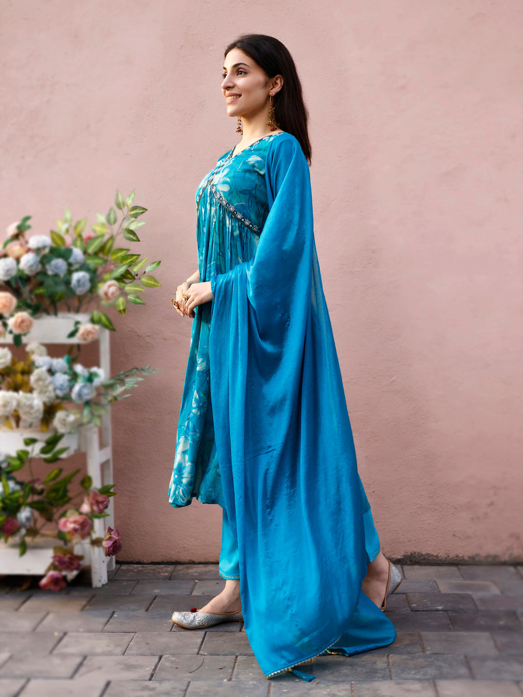 Alia Cut Hand Embroidered Floral Kurta Set with Pant and Dupatta