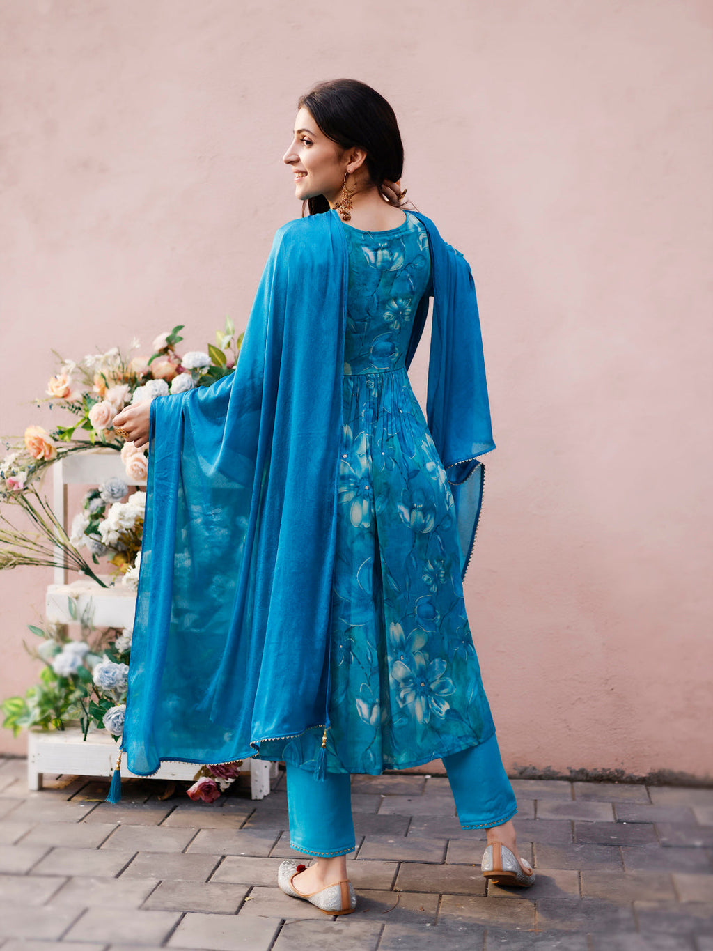 Alia Cut Hand Embroidered Floral Kurta Set with Pant and Dupatta