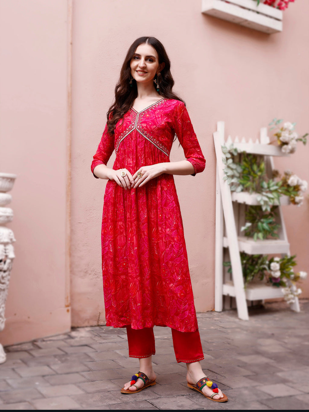 Alia Cut Hand Embroidered Floral Kurta Set with Pant and Dupatta
