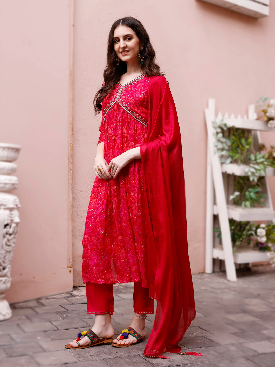 Alia Cut Hand Embroidered Floral Kurta Set with Pant and Dupatta