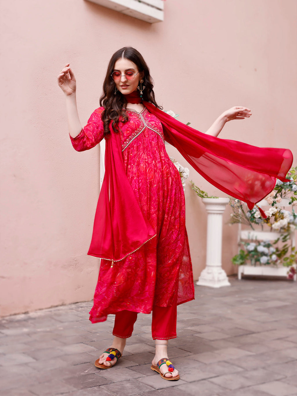Alia Cut Hand Embroidered Floral Kurta Set with Pant and Dupatta